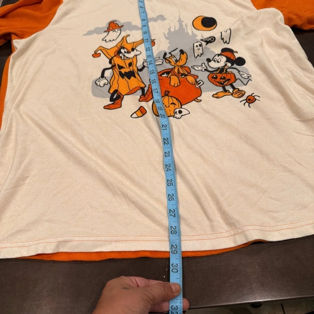 Disney Halloween*NO SIZE TAG* Long Sleeve T-Shirt Mickey & Friends Orange White - Picture 7 of 10